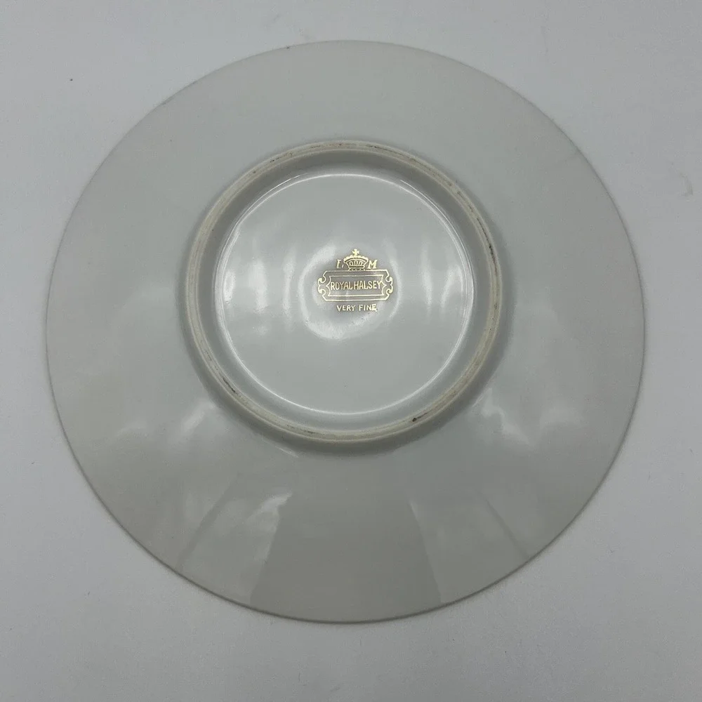 Vintage LM Royal Halsey Very Fine Cup Saucer Pink Roses‎ Yellow Lusterware Gold